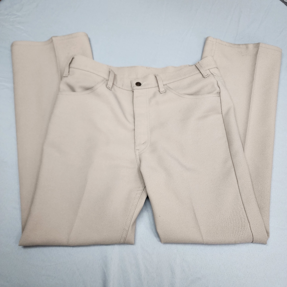 Vtg Levis Pants Mens 36x32 Tan Beige Sta Prest 80s Straight Leg Black Gold Tab